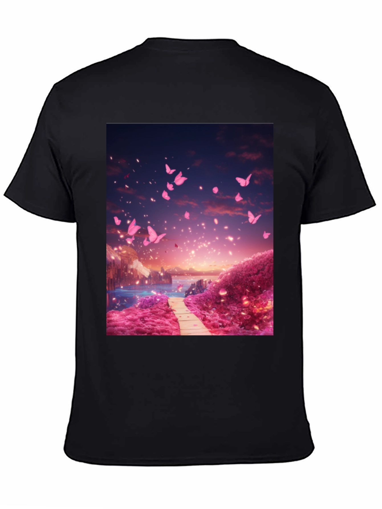 Pink Butterfly Scenery Graphic Tee