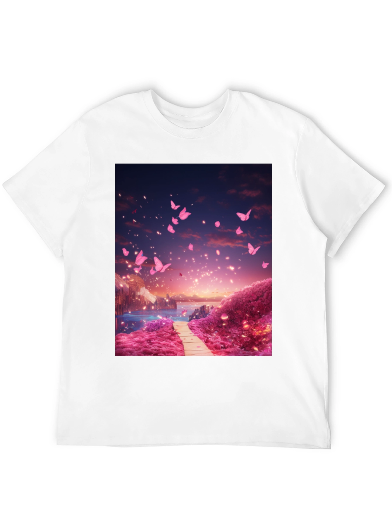 Pink Butterfly Scenery Graphic Tee