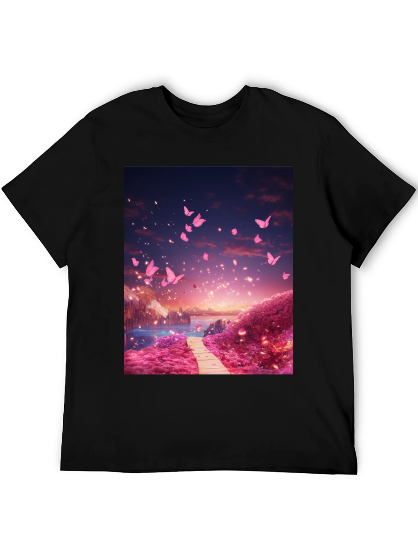 Pink Butterfly Scenery Graphic Tee