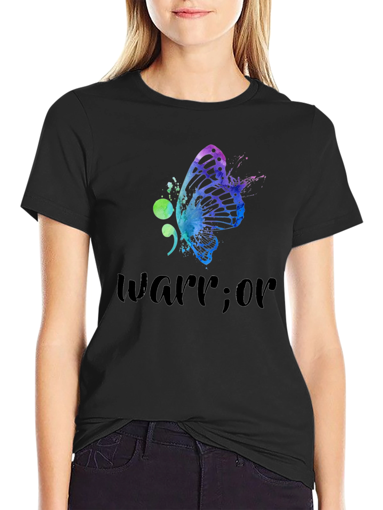 Warrior Sem-Colon Butterfly Graphic T-Shirt