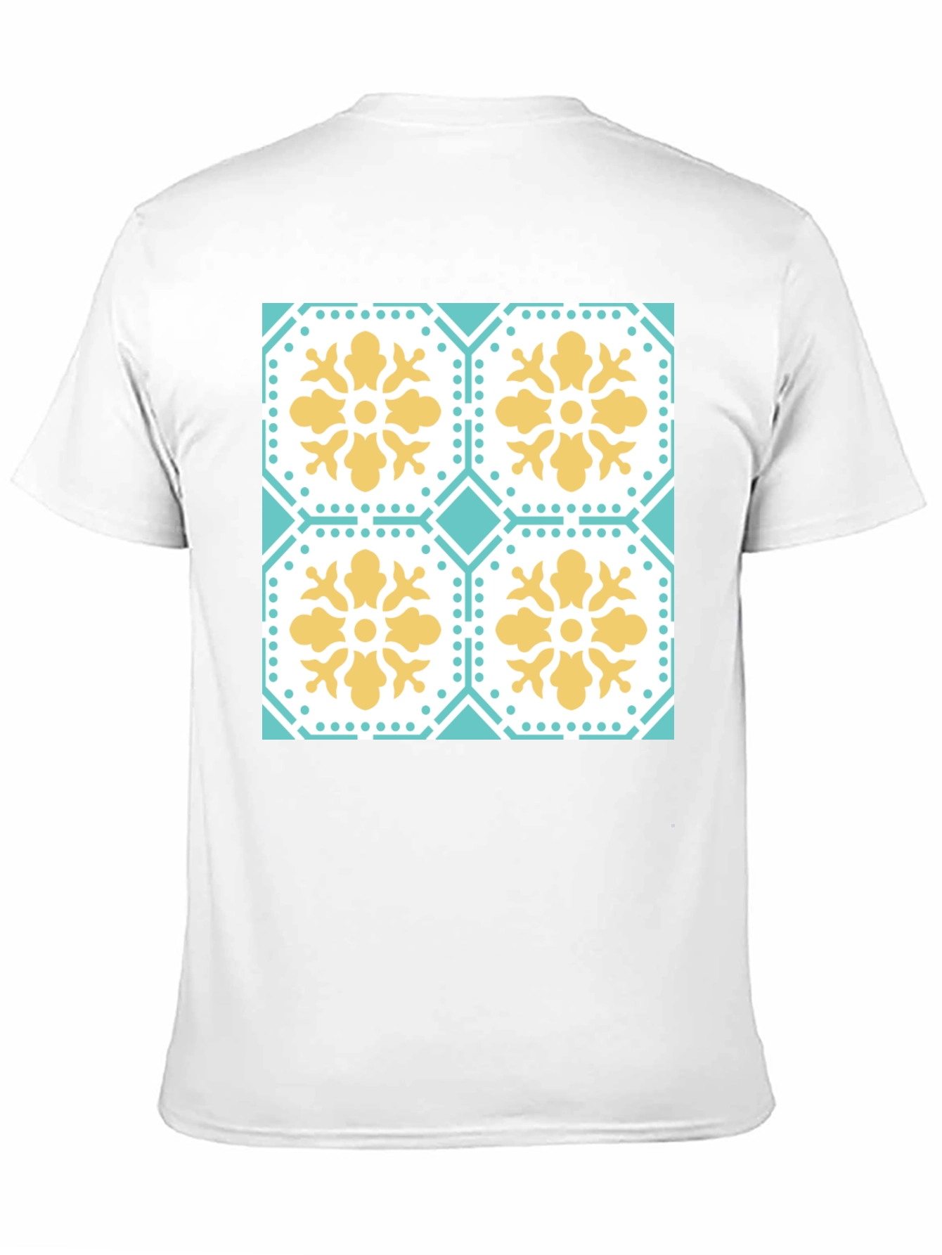 Floral Tile Pattern Tee - Black Crew Neck