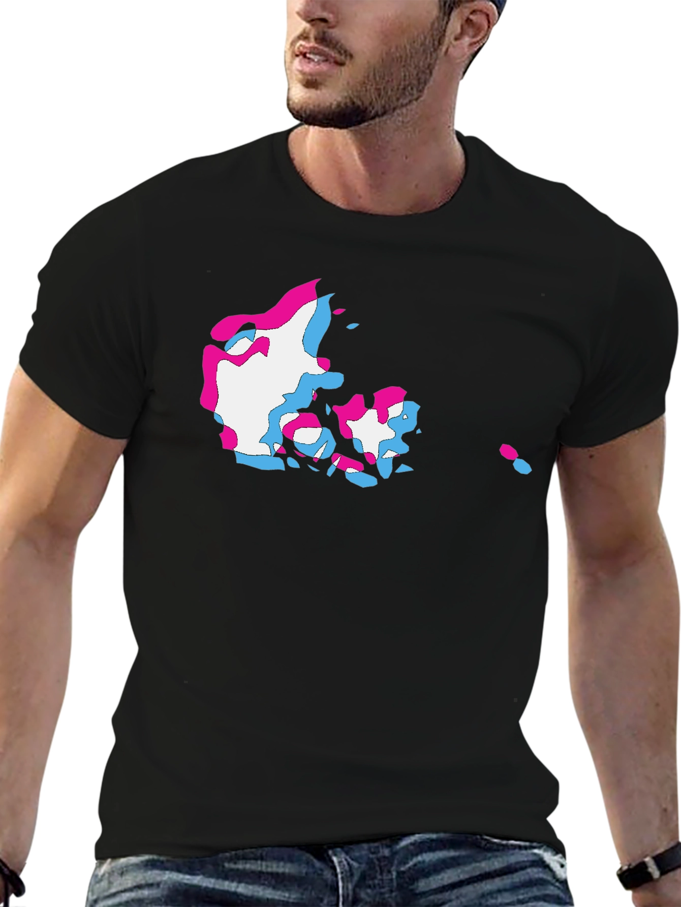 Denmark Map Glitch Style Black T-Shirt