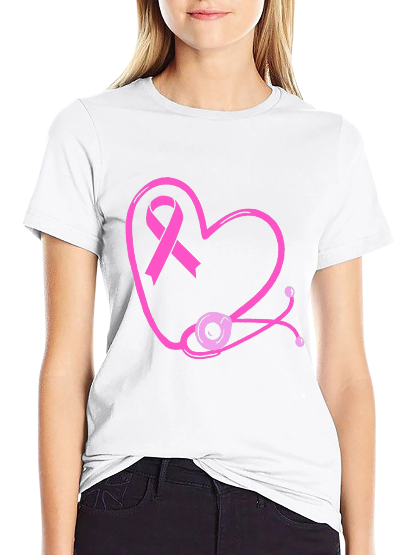 Breast Cancer Awareness Heart Stethoscope T-Shirt
