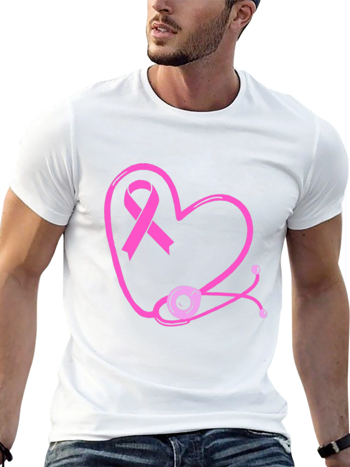 Breast Cancer Awareness Heart Stethoscope T-Shirt