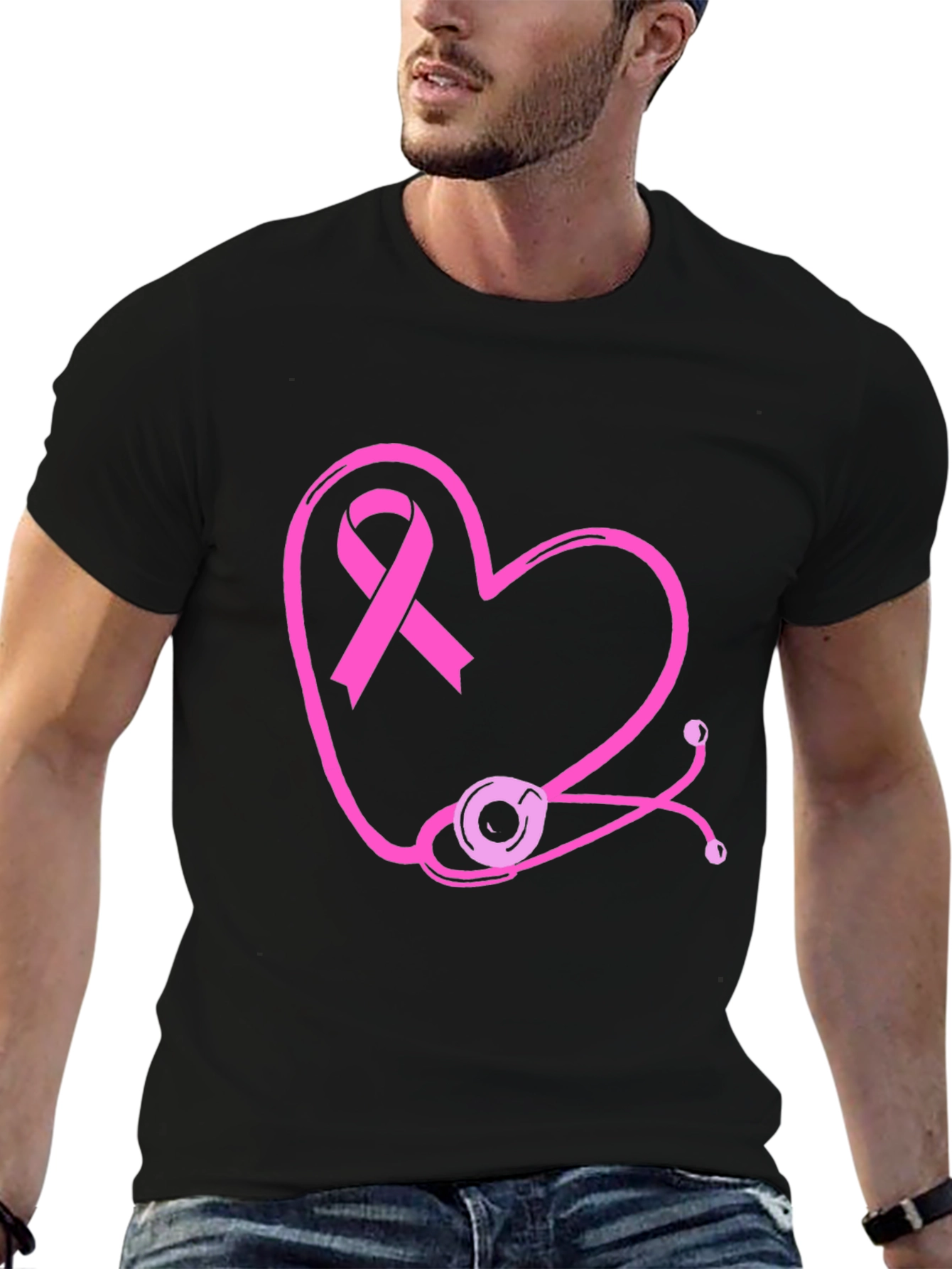 Breast Cancer Awareness Heart Stethoscope T-Shirt