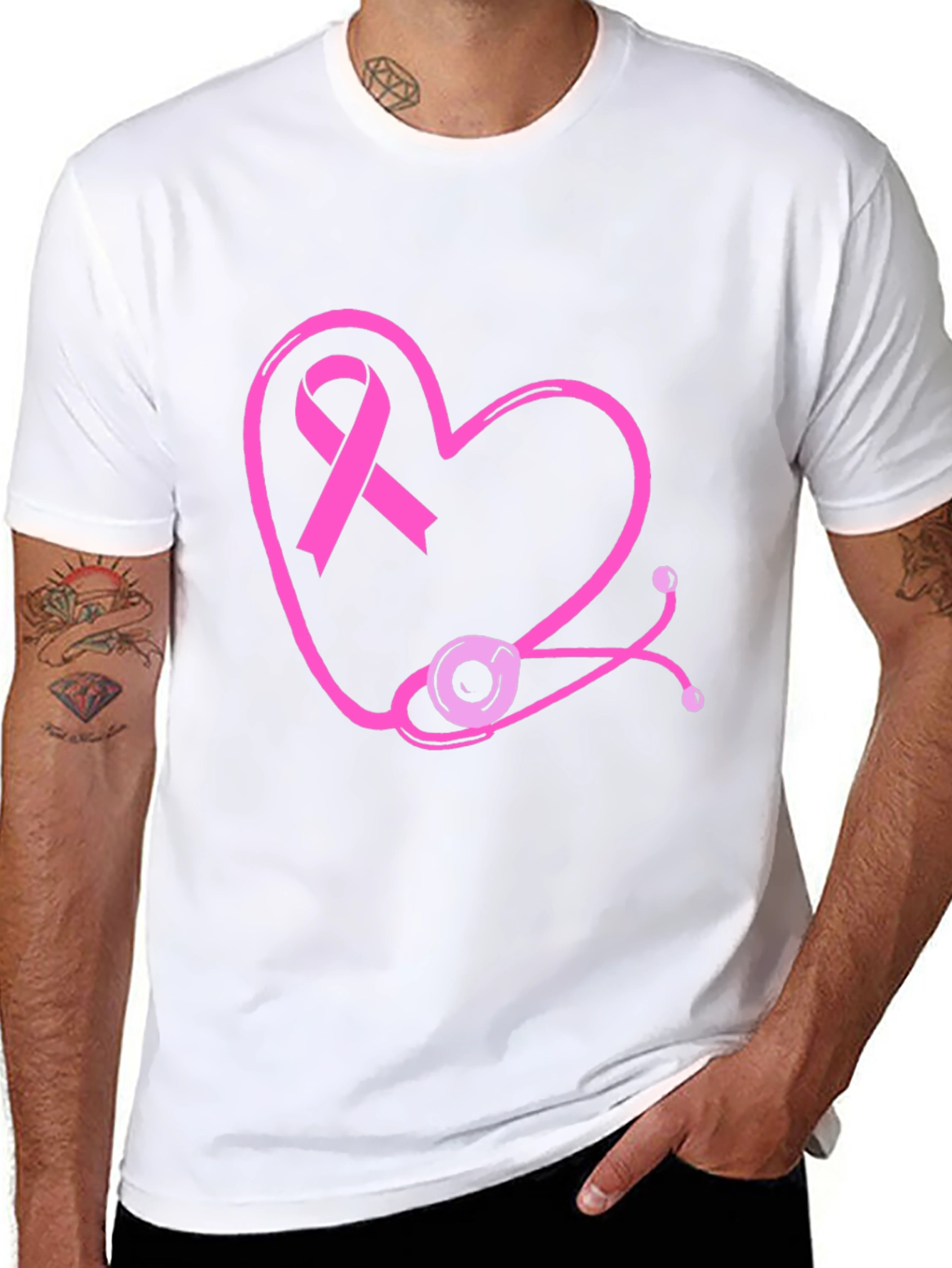 Breast Cancer Awareness Heart Stethoscope T-Shirt