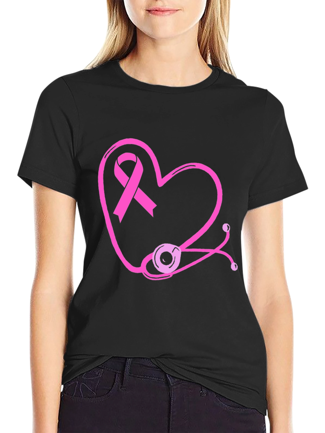 Breast Cancer Awareness Heart Stethoscope T-Shirt