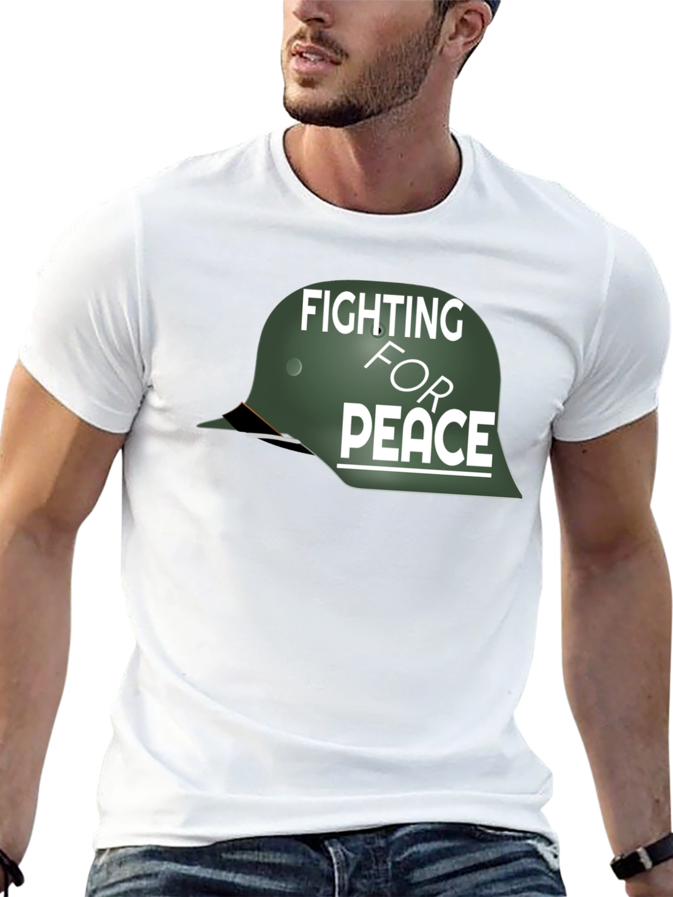 Fighting For Peace Helmet Graphic T-Shirt
