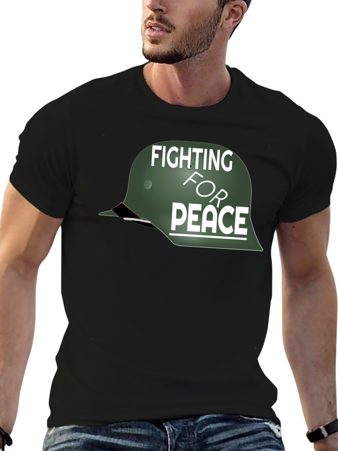 Fighting For Peace Helmet Graphic T-Shirt
