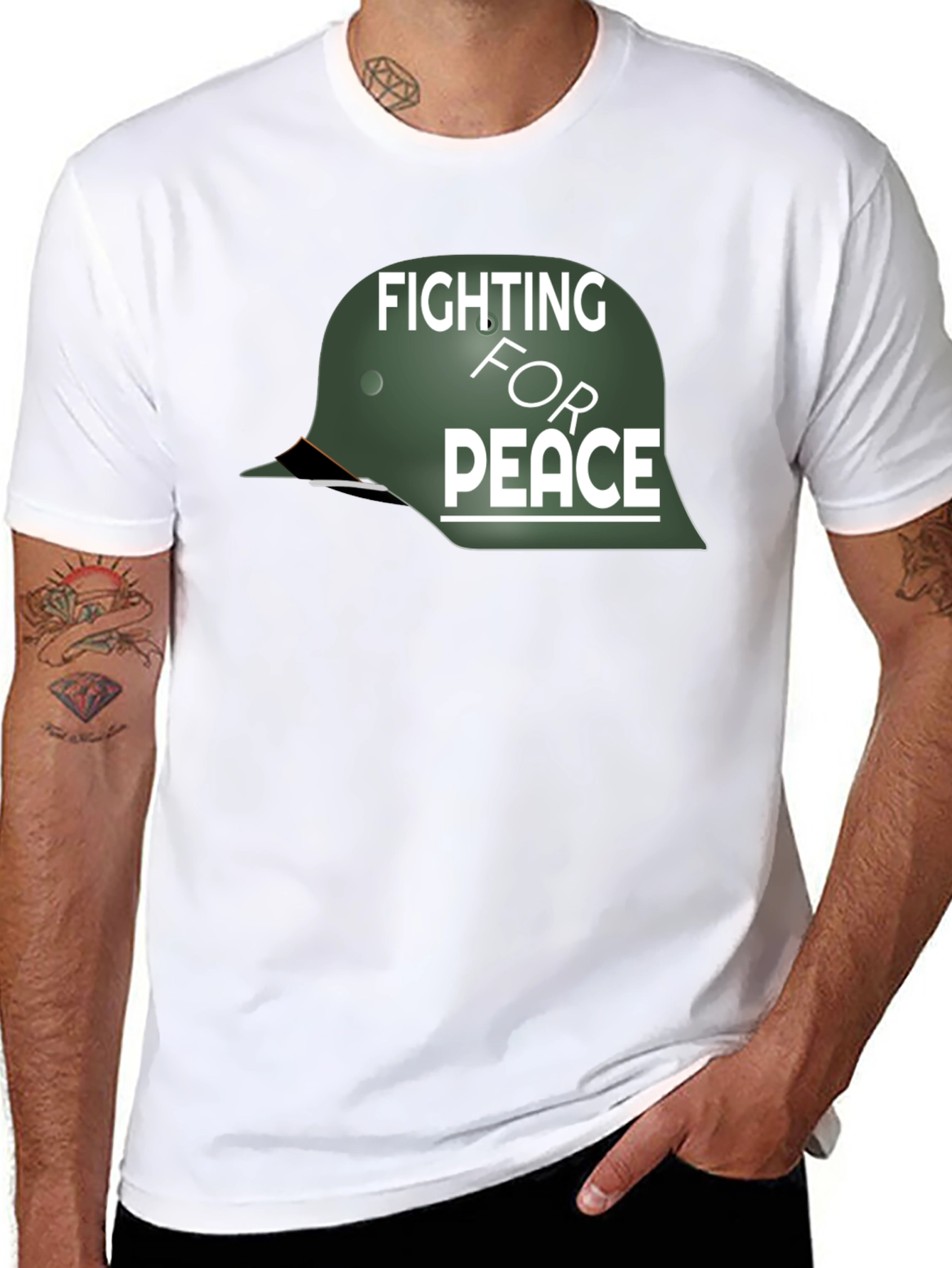 Fighting For Peace Helmet Graphic T-Shirt