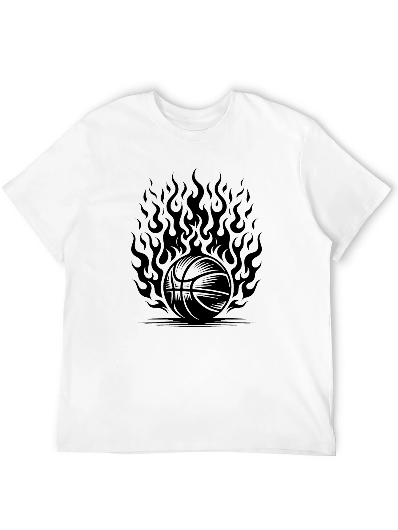 Flaming Basketball Graphic T-Shirt - Black