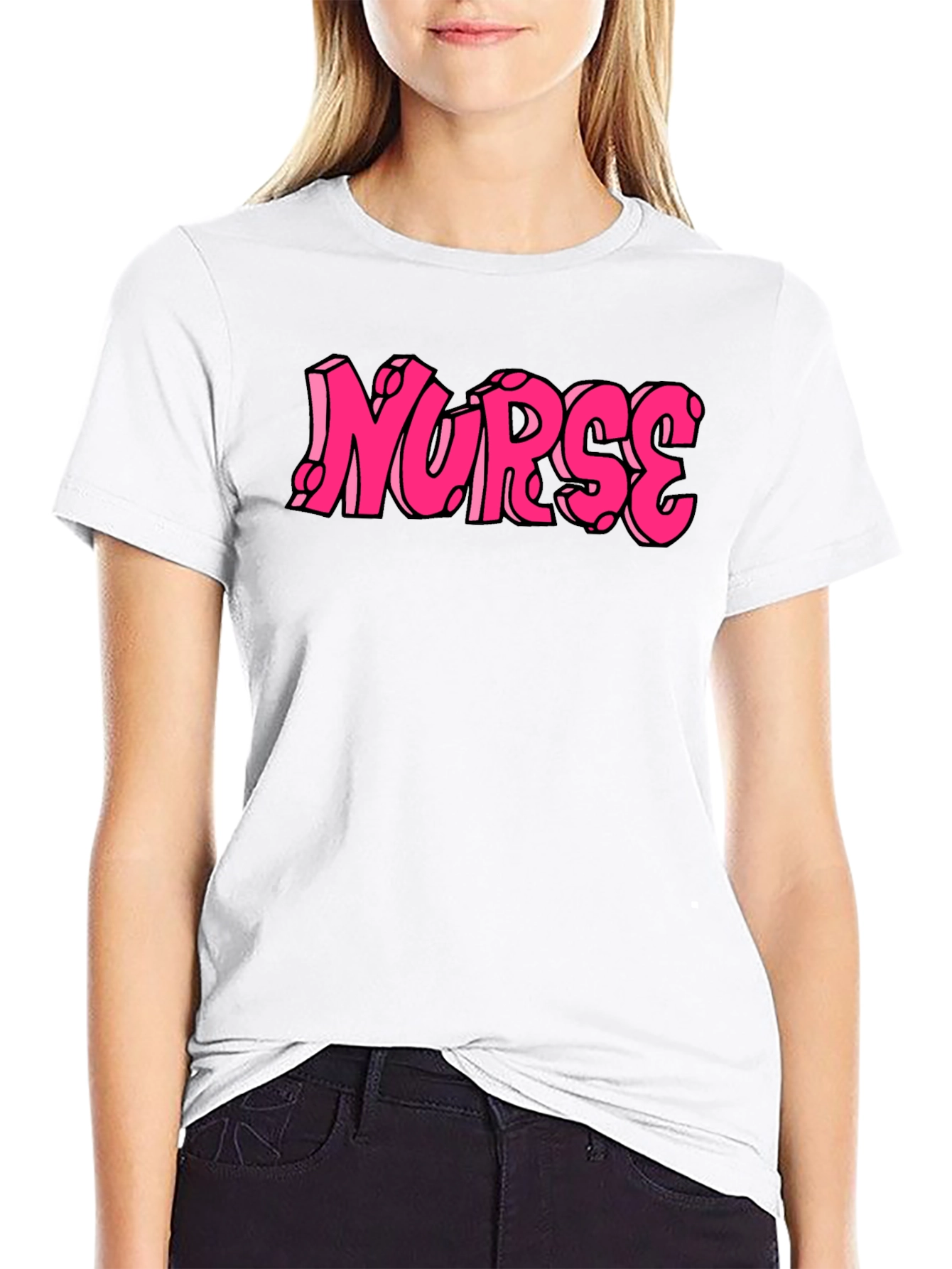 Nurse Pink Graphic Tee - Black Cotton T-Shirt