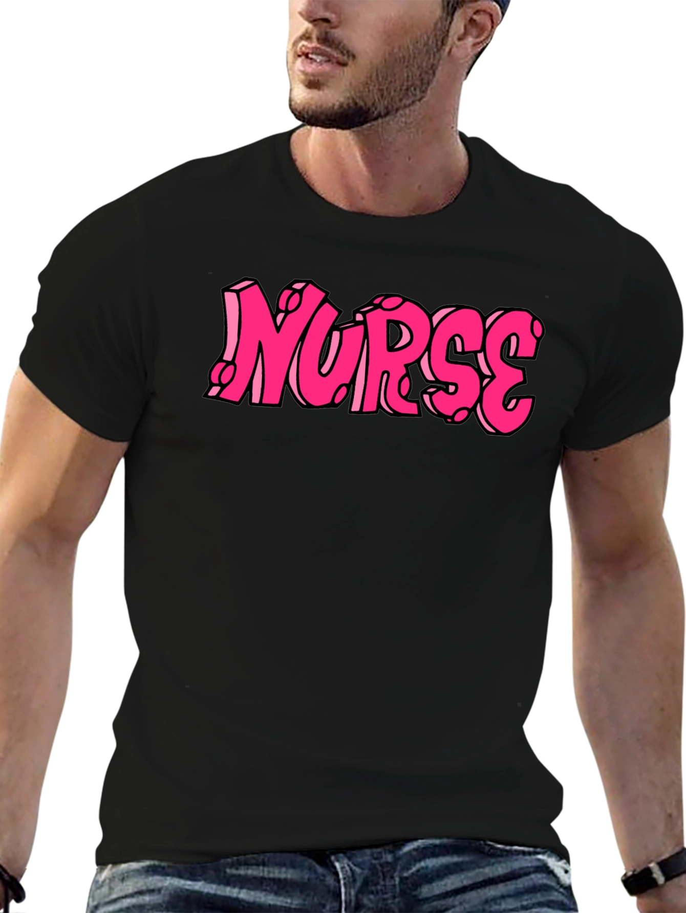 Nurse Pink Graphic Tee - Black Cotton T-Shirt