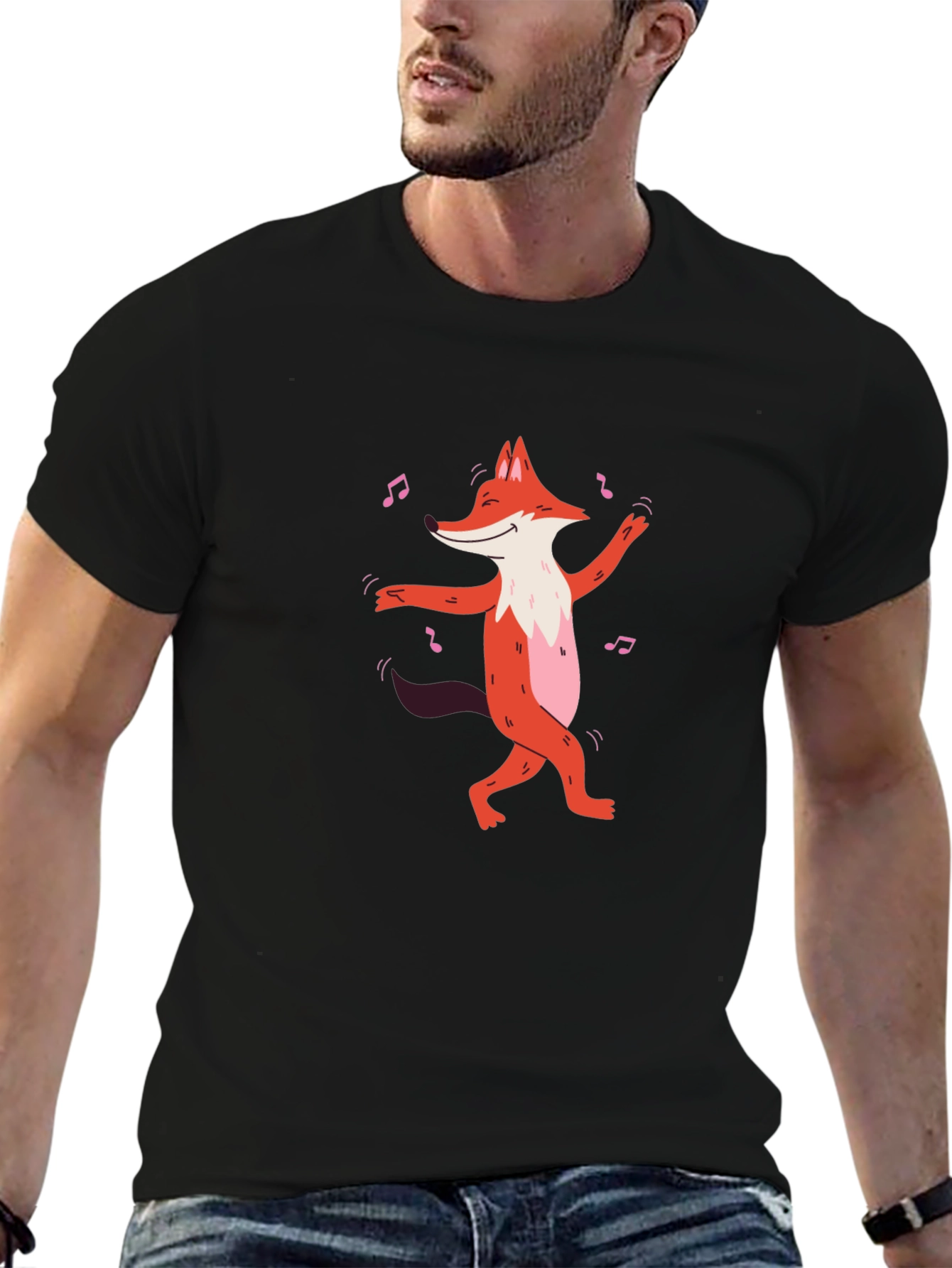 Dancing Fox Graphic T-Shirt - Black Cotton Tee