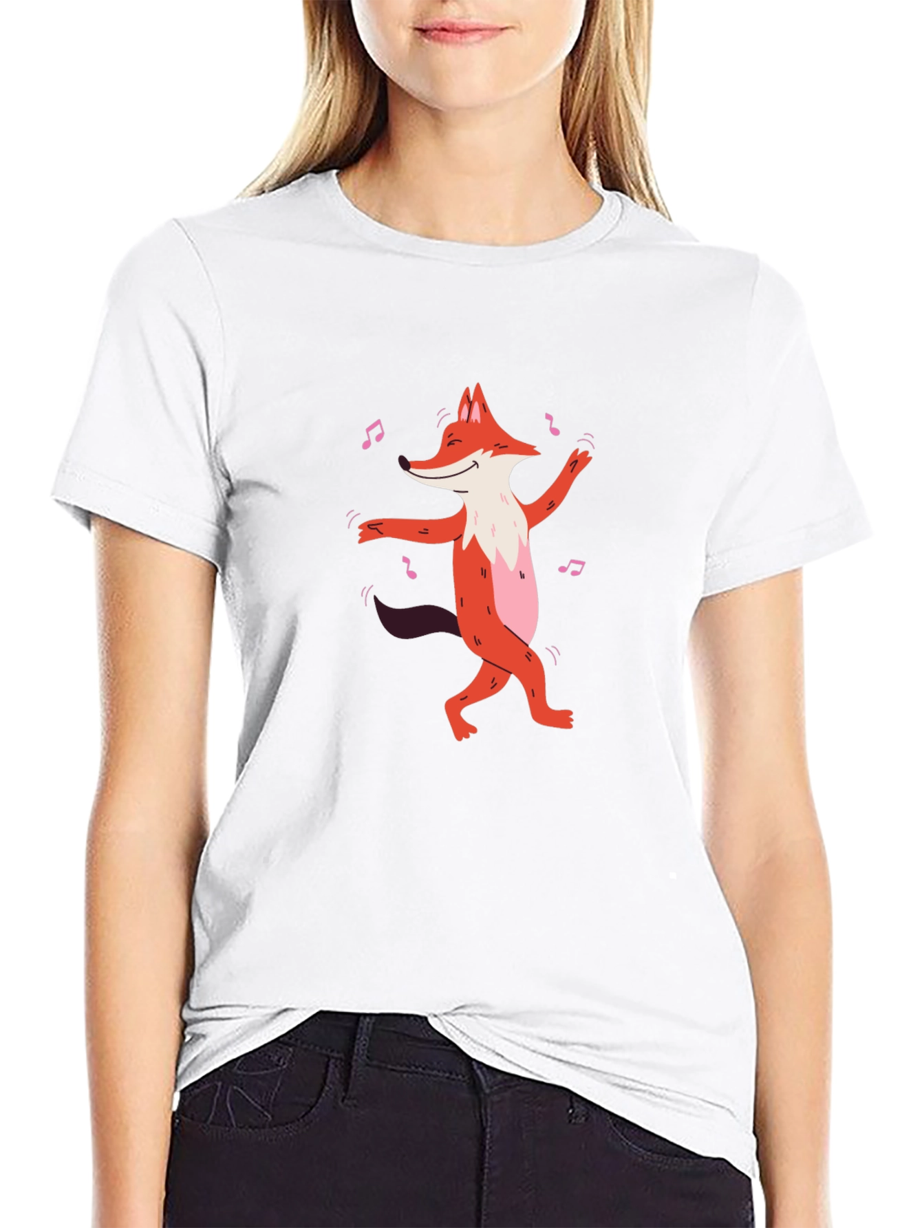 Dancing Fox Graphic T-Shirt - Black Cotton Tee