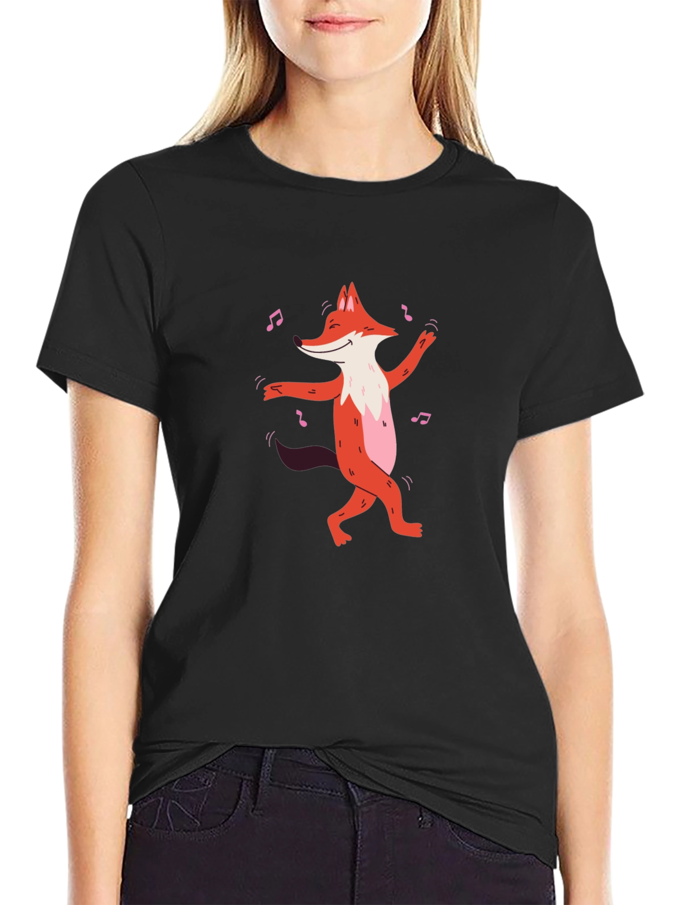 Dancing Fox Graphic T-Shirt - Black Cotton Tee