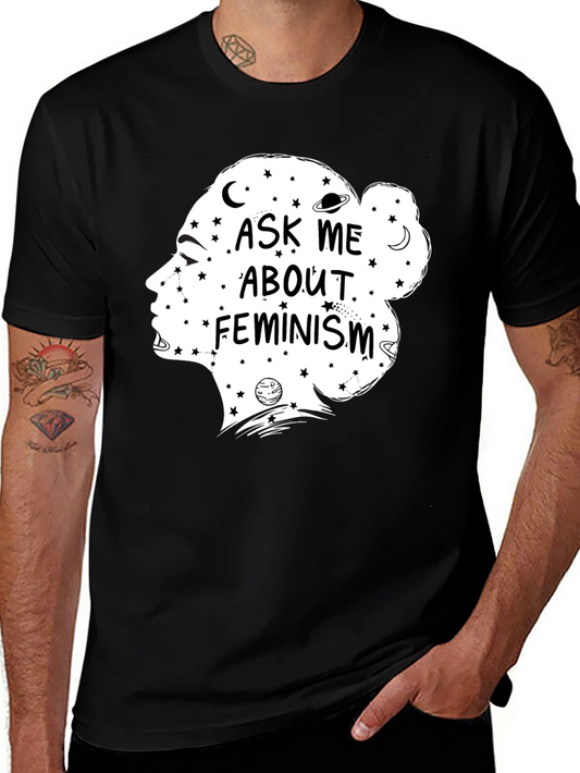 Feminist Space Tee - Ask Me About Feminism Black Cotton T-Shirt