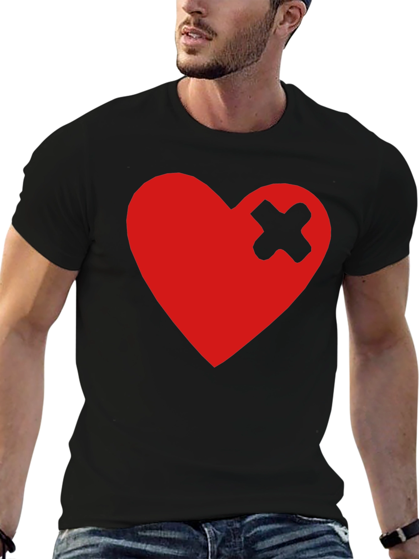 Broken Heart Patch Black T-Shirt - Trendy Graphic Tee