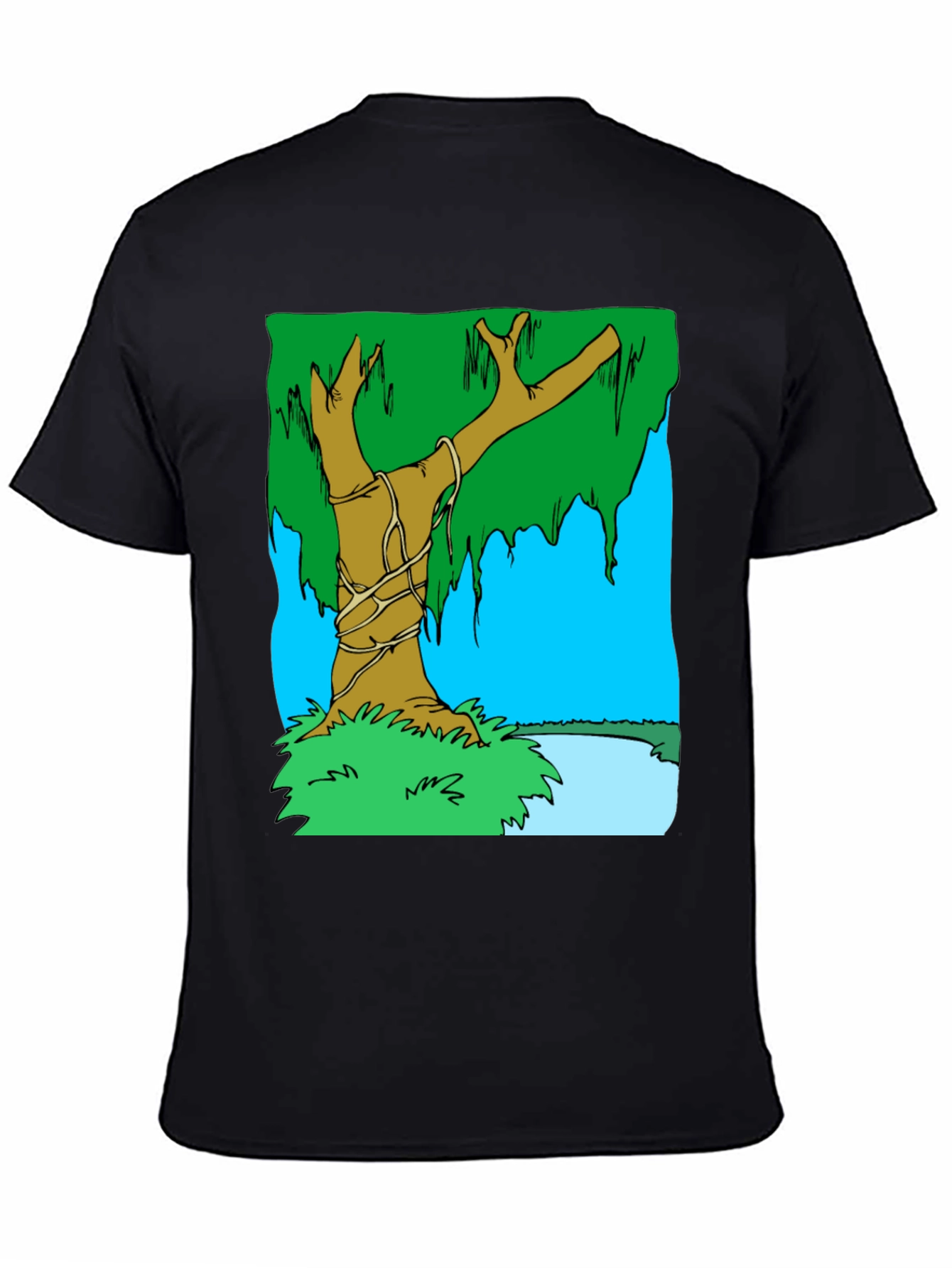 Cartoon Tree Graphic T-Shirt - Black