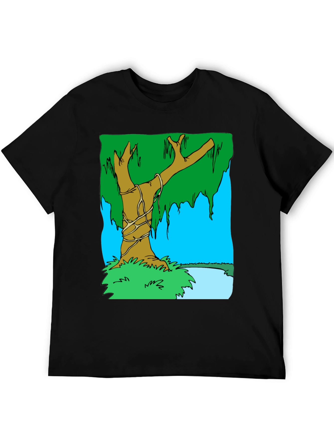 Cartoon Tree Graphic T-Shirt - Black