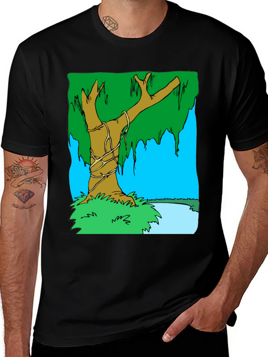 Cartoon Tree Graphic T-Shirt - Black