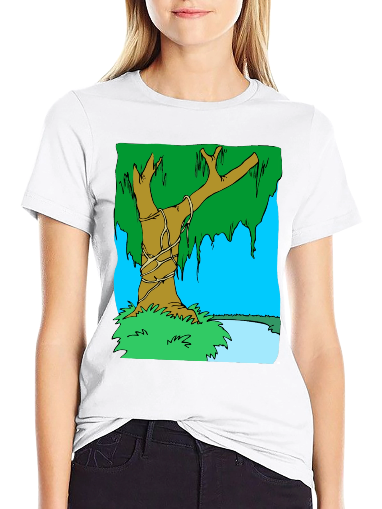 Cartoon Tree Graphic T-Shirt - Black