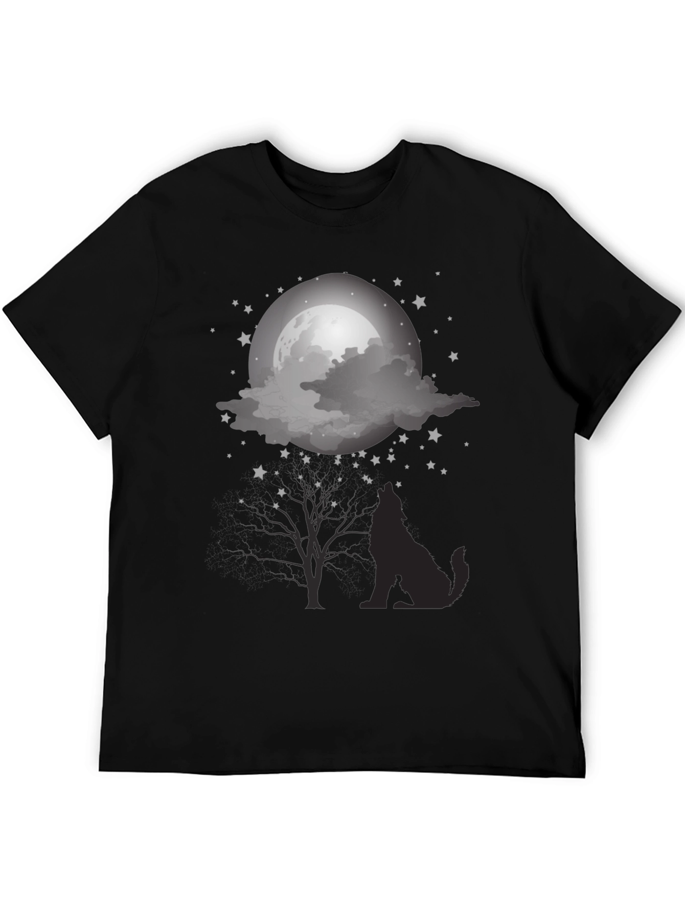 Wolf Moon Graphic Tee - Night Sky Silhouette Design