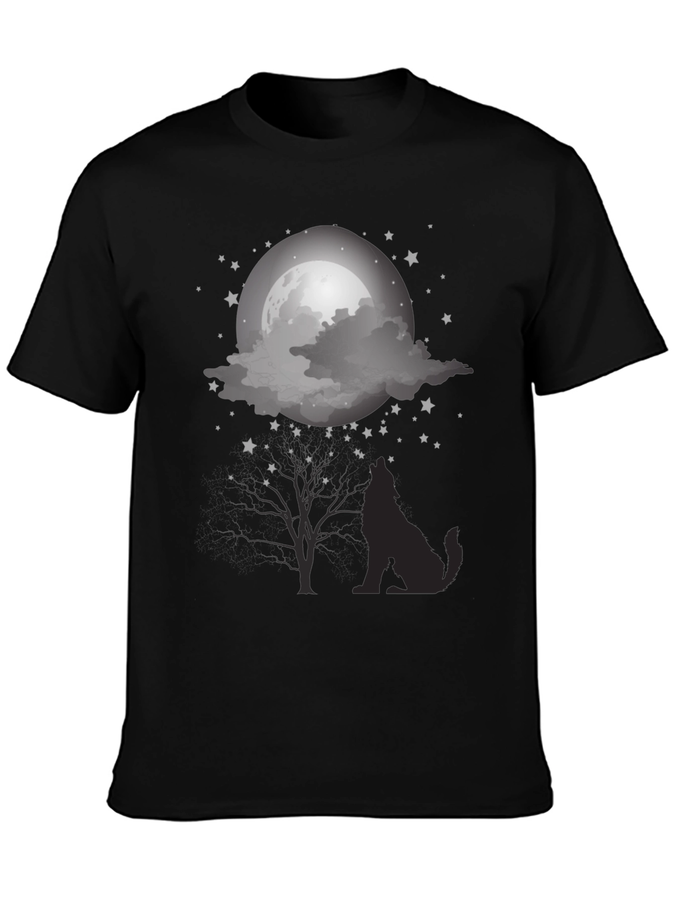 Wolf Moon Graphic Tee - Night Sky Silhouette Design