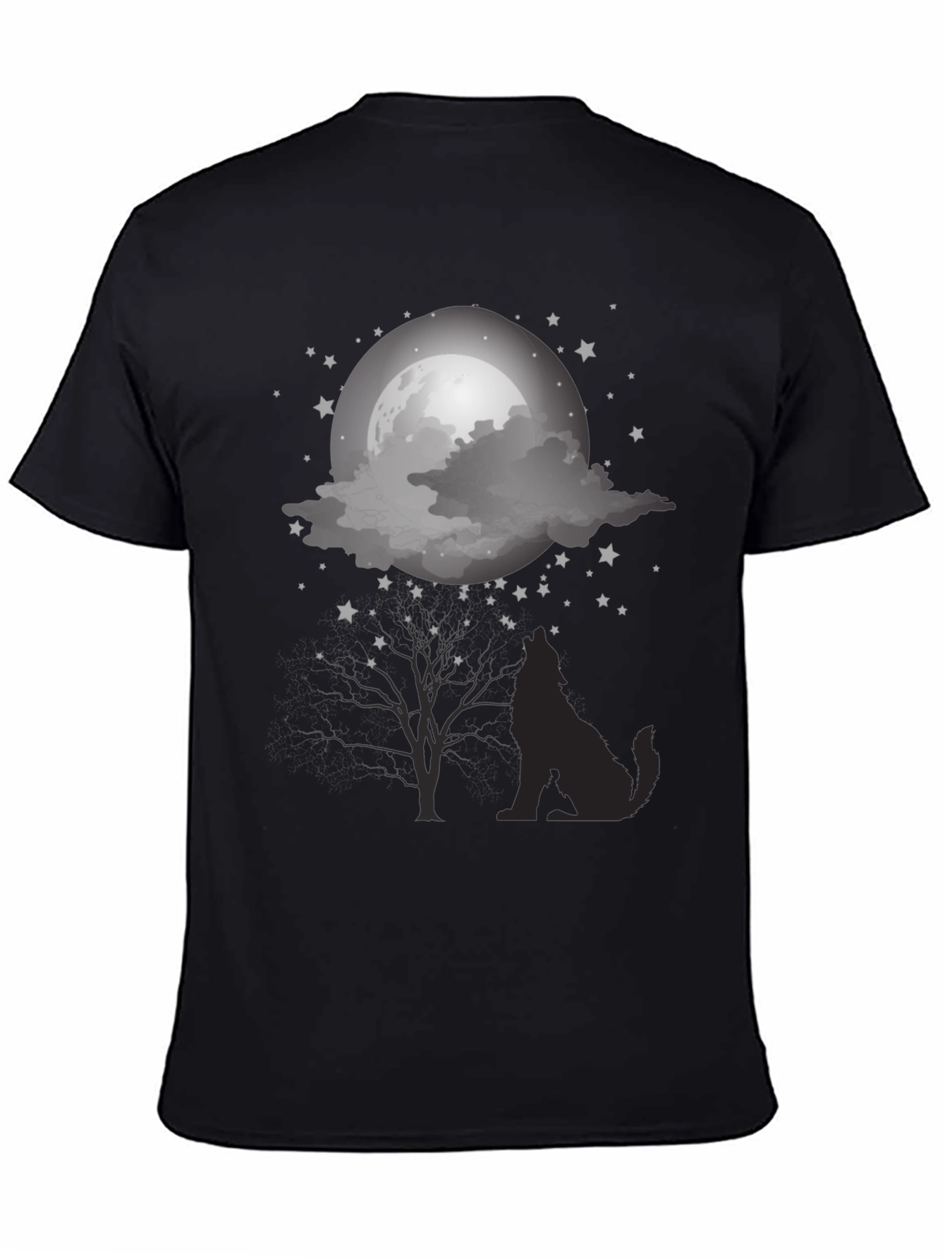 Wolf Moon Graphic Tee - Night Sky Silhouette Design