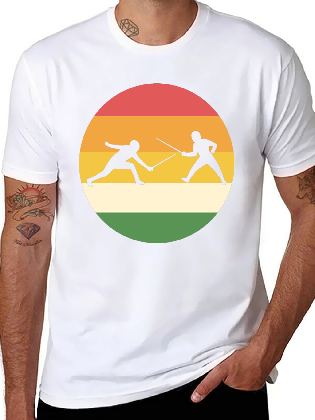 Fencing Silhouette T-Shirt Retro Style