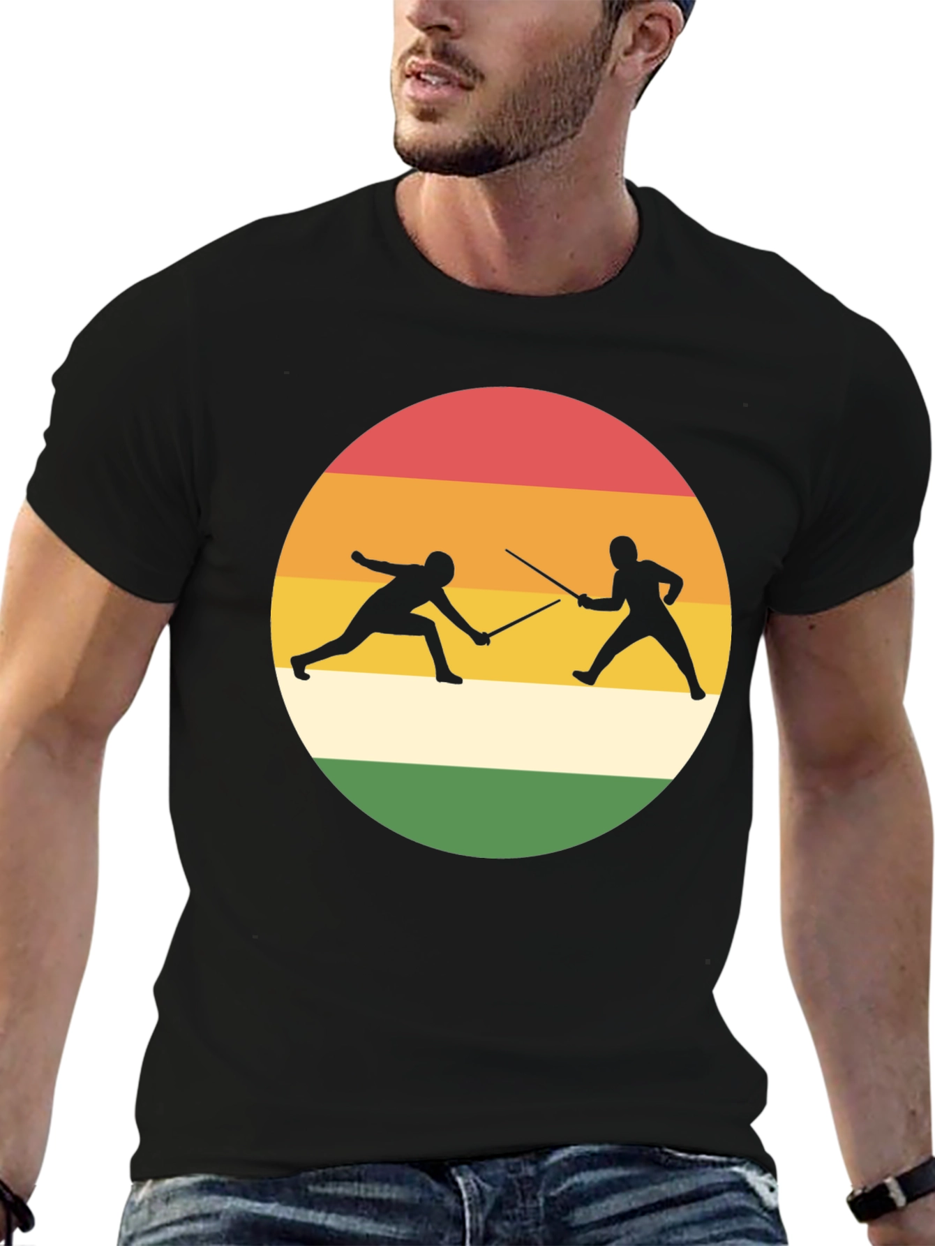 Fencing Silhouette T-Shirt Retro Style