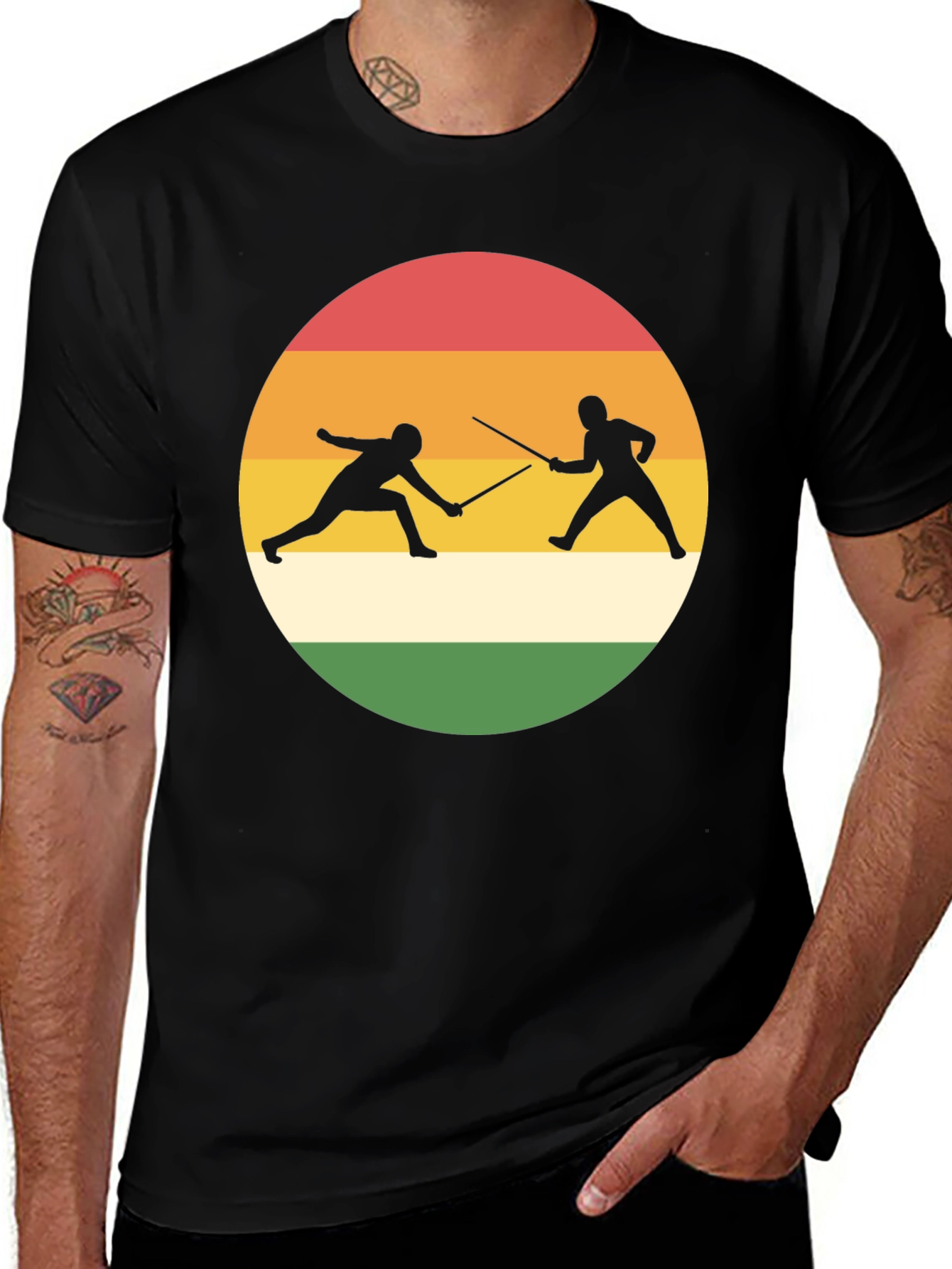 Fencing Silhouette T-Shirt Retro Style