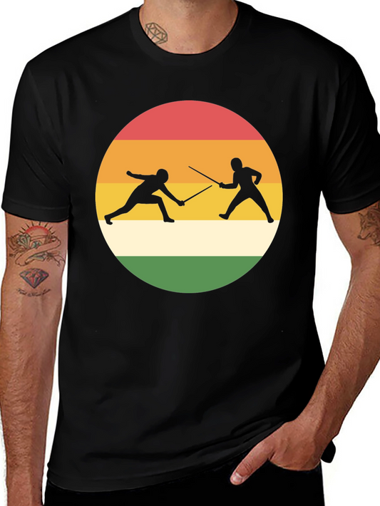 Fencing Silhouette T-Shirt Retro Style