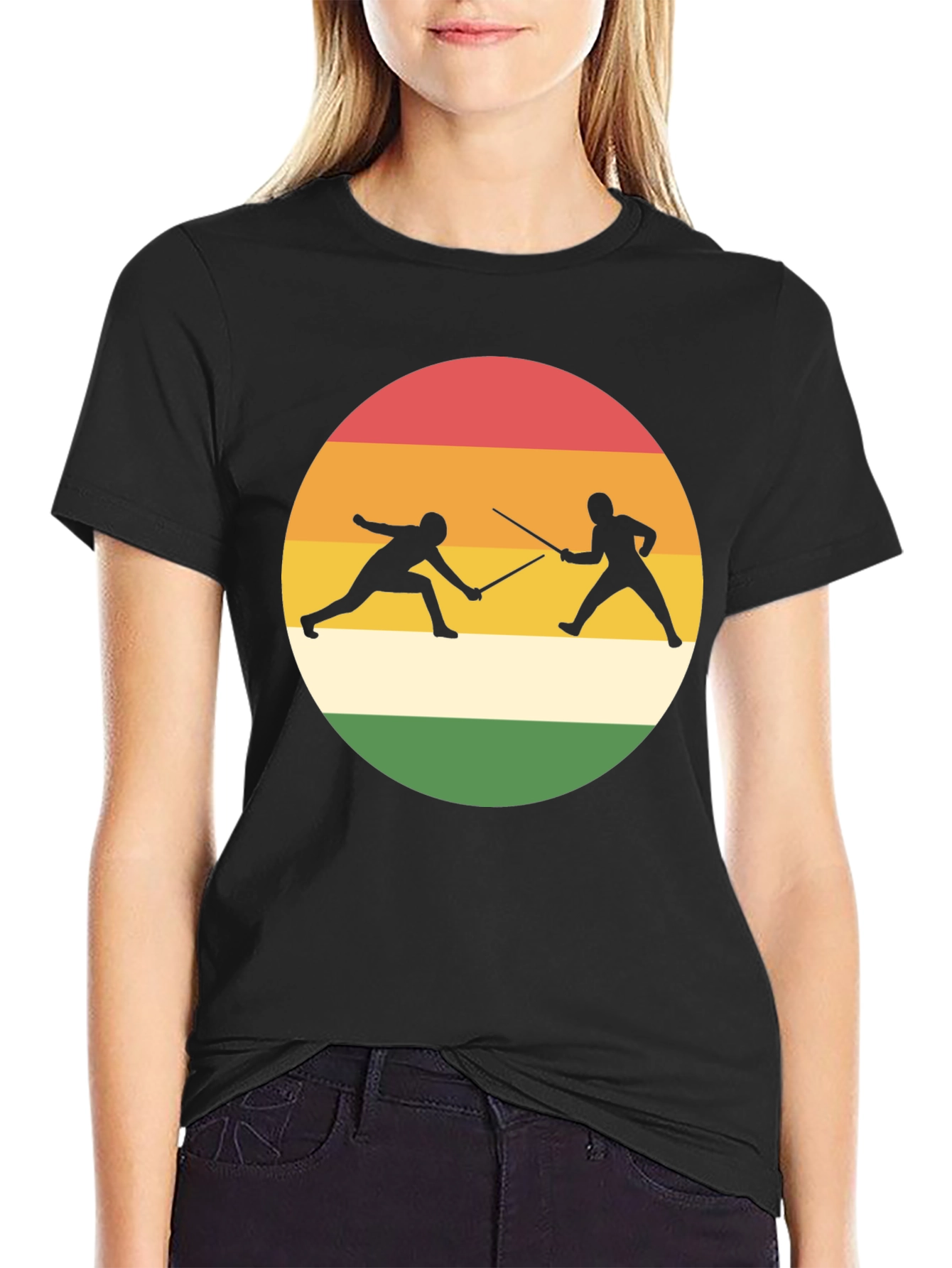 Fencing Silhouette T-Shirt Retro Style