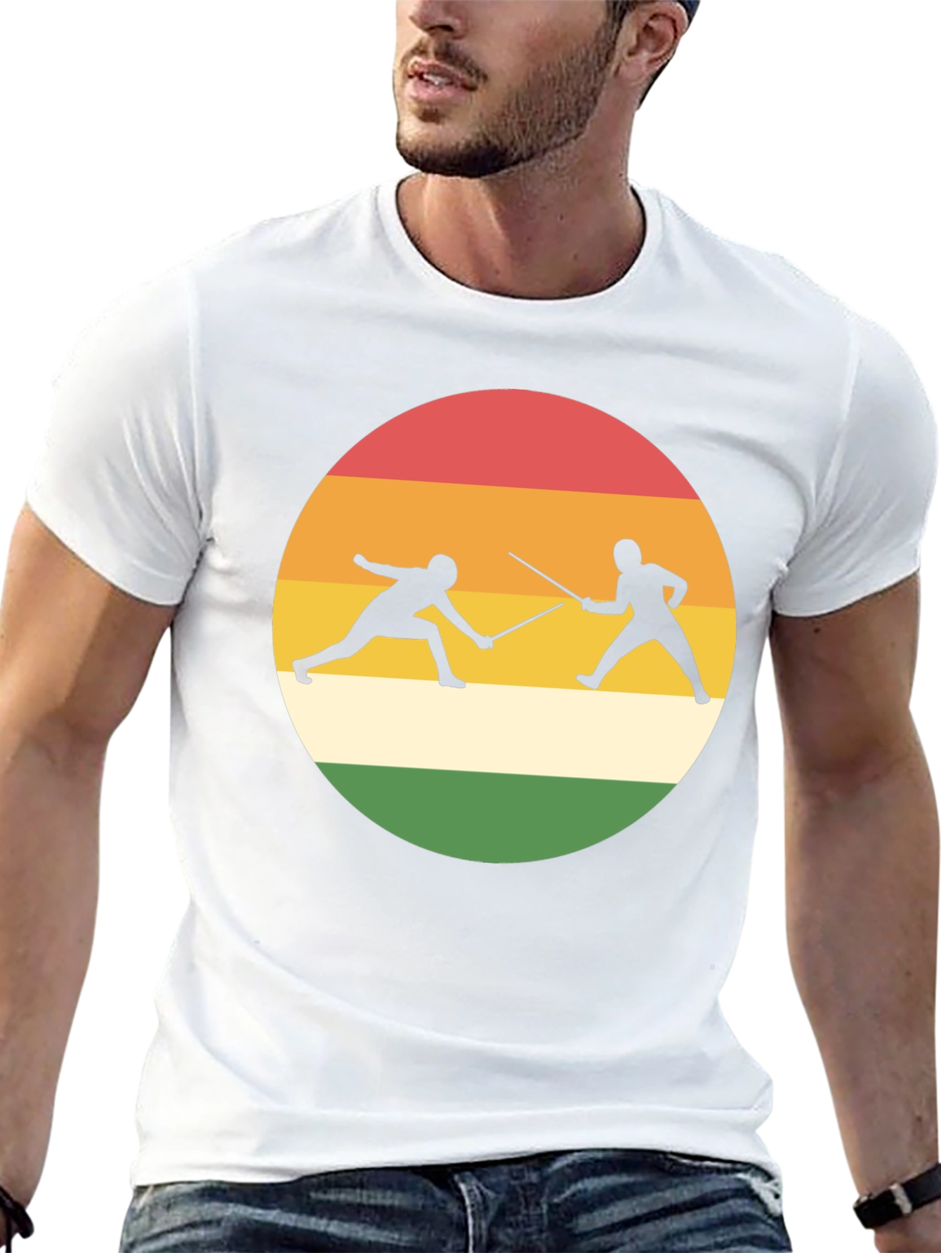 Fencing Silhouette T-Shirt Retro Style