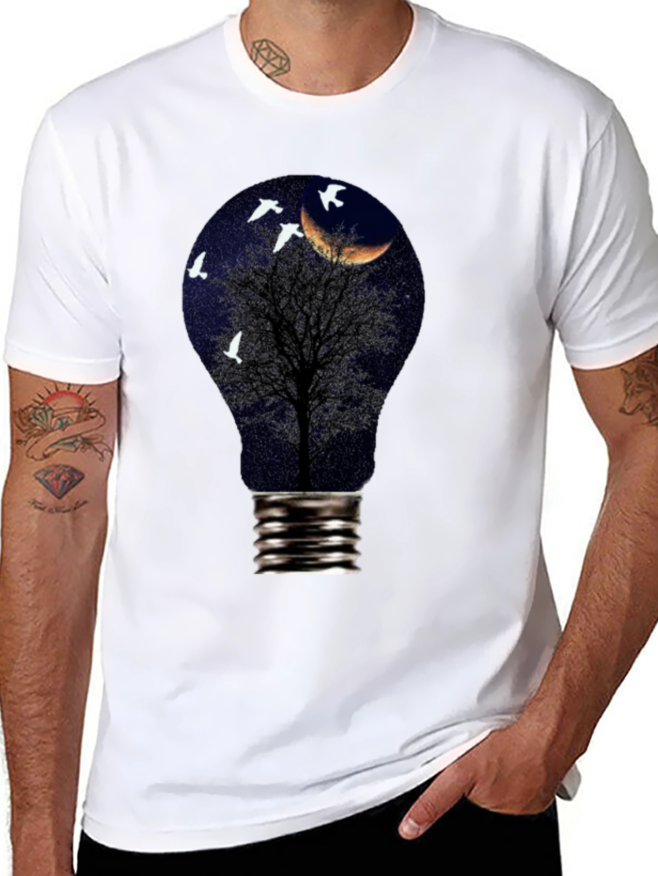 Night Sky Tree Light Bulb T-Shirt