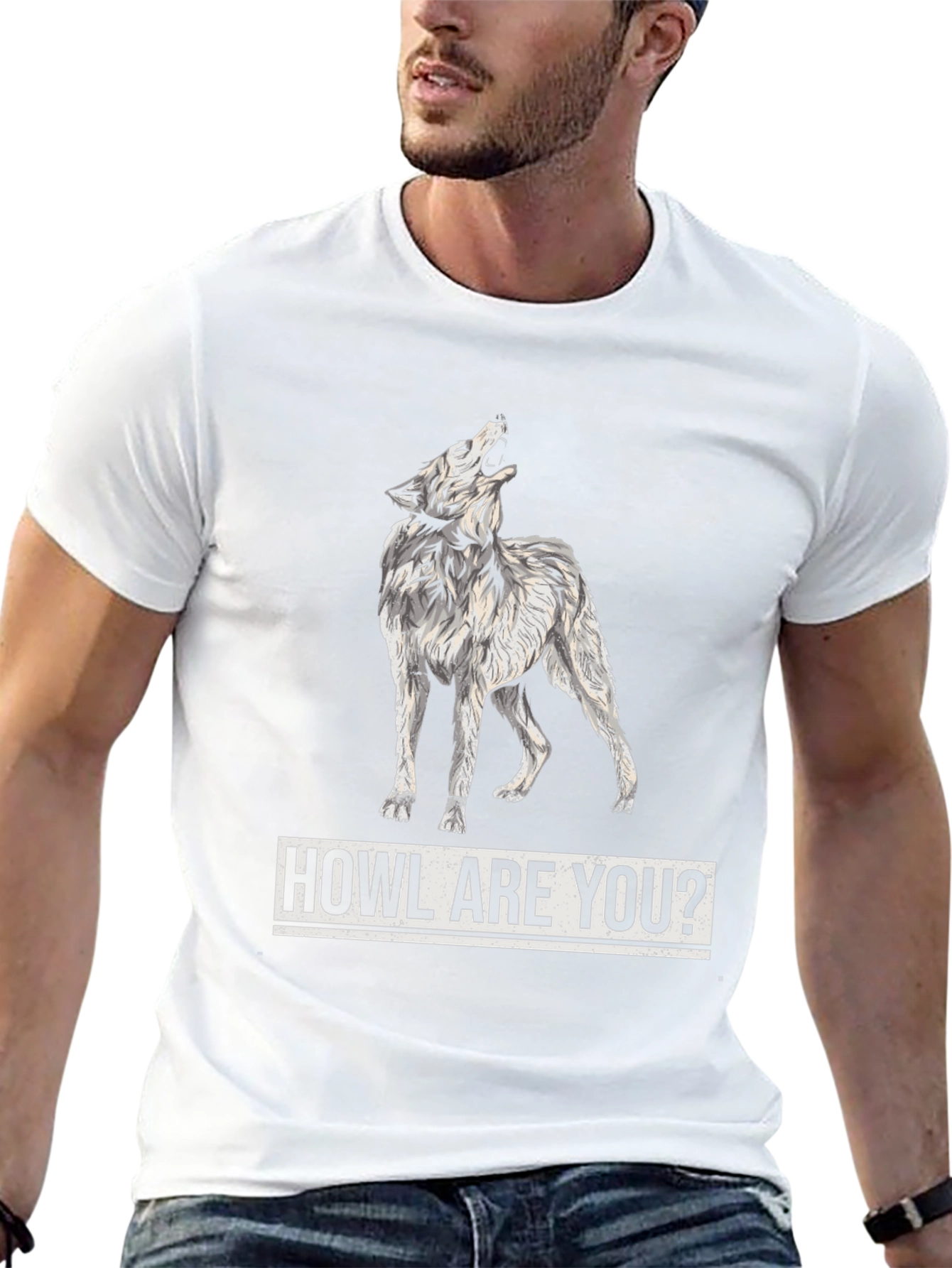 Howl Are You? Wolf Graphic Print Mens Black T-Shirt