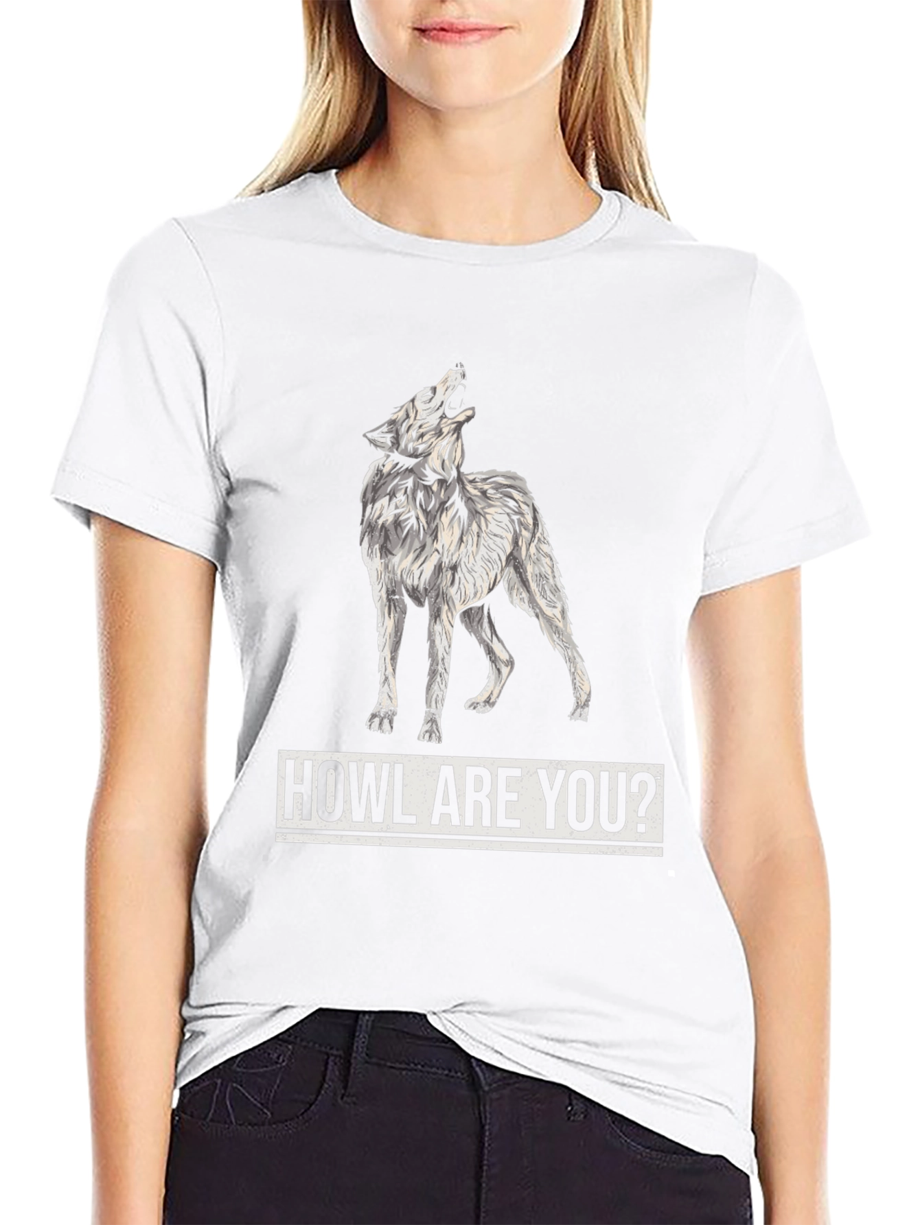 Howl Are You? Wolf Graphic Print Mens Black T-Shirt