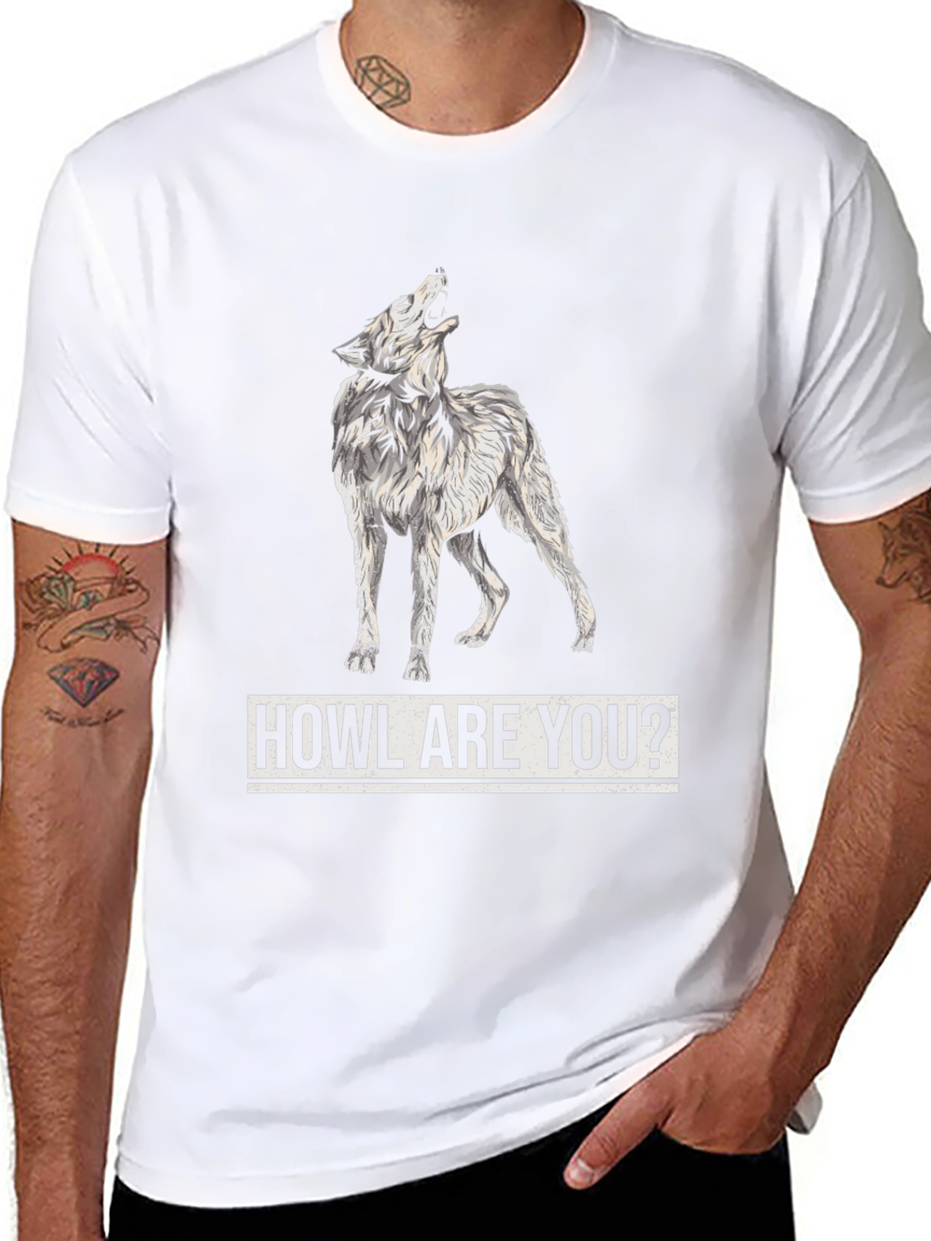 Howl Are You? Wolf Graphic Print Mens Black T-Shirt