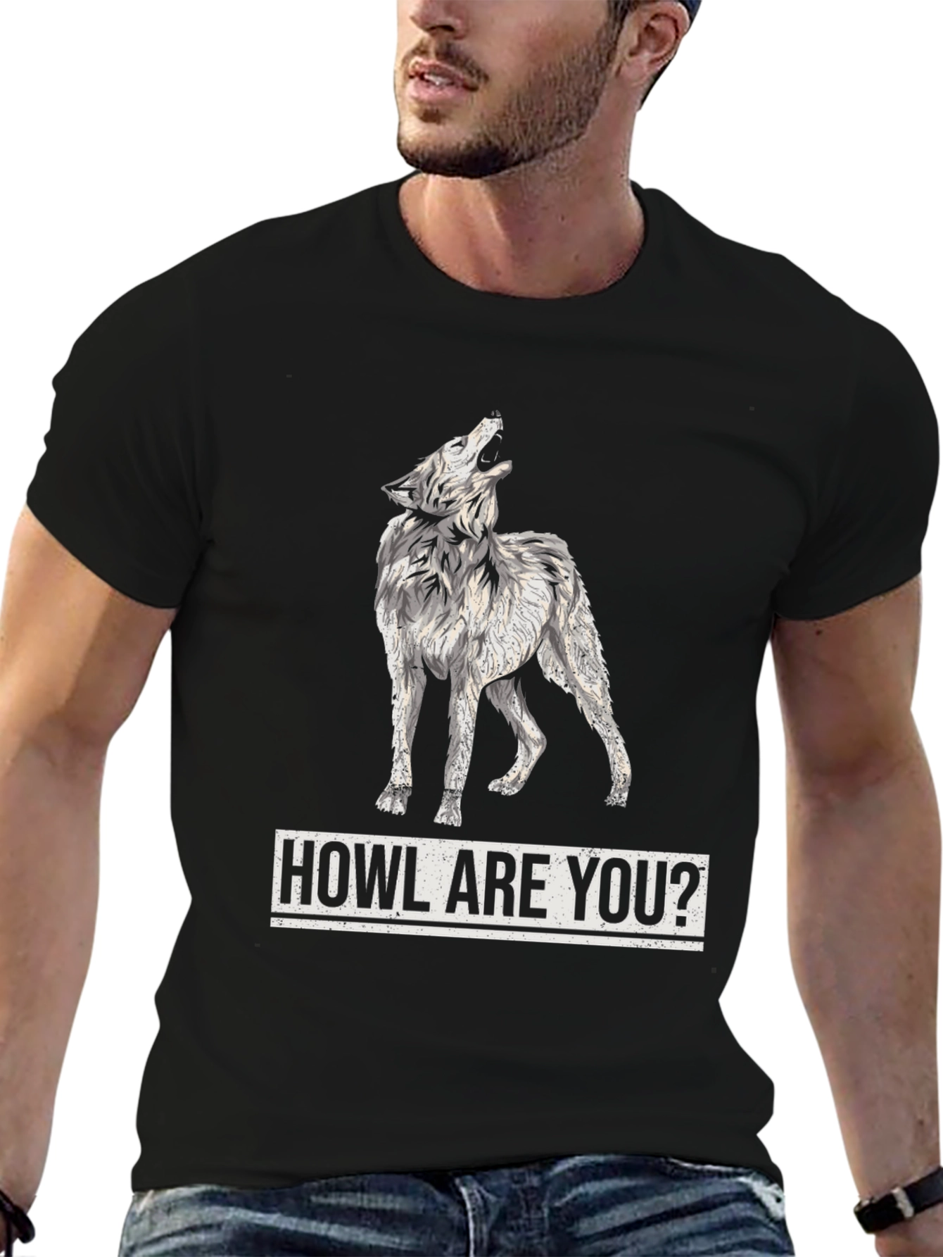 Howl Are You? Wolf Graphic Print Mens Black T-Shirt