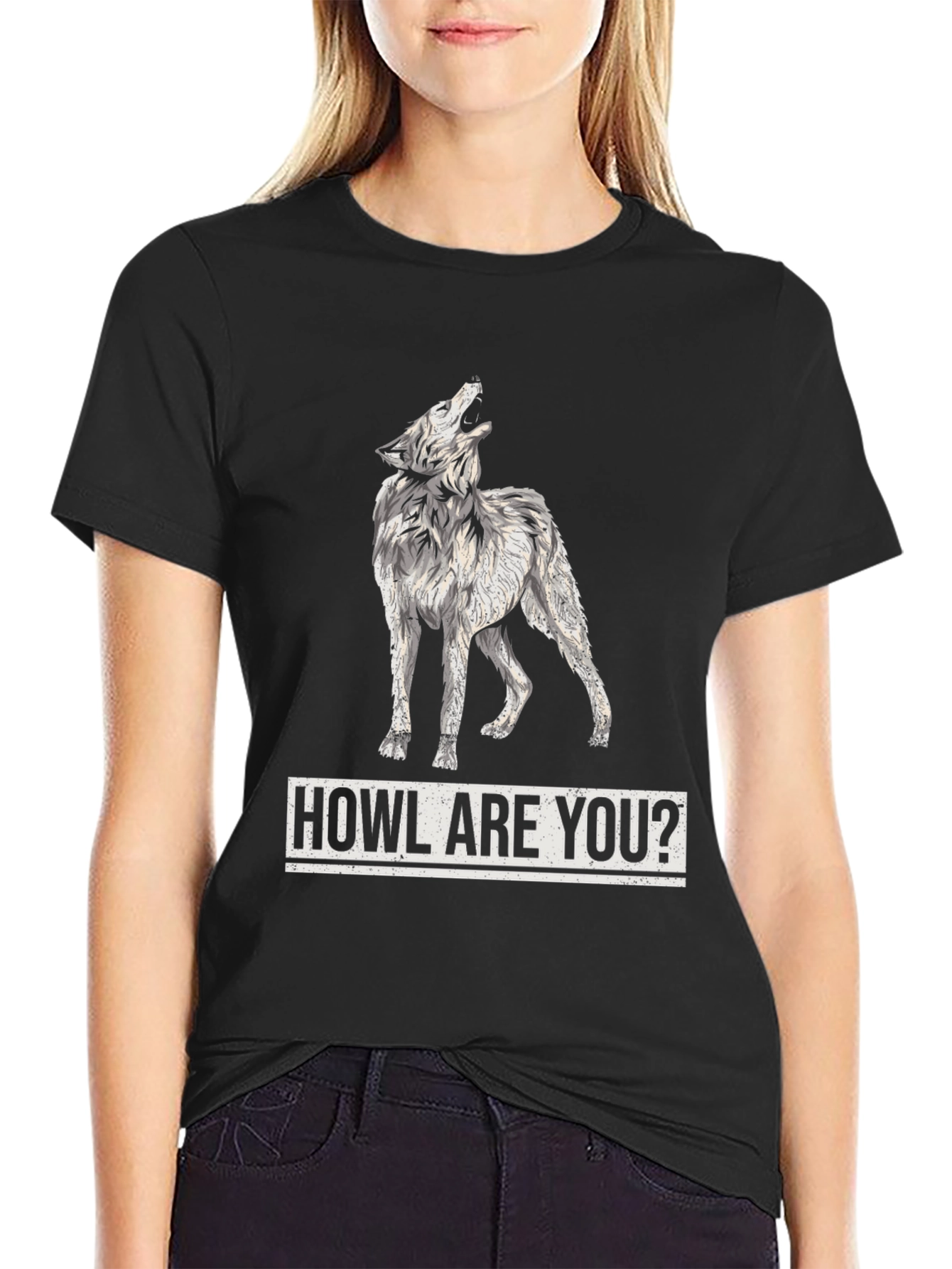 Howl Are You? Wolf Graphic Print Mens Black T-Shirt