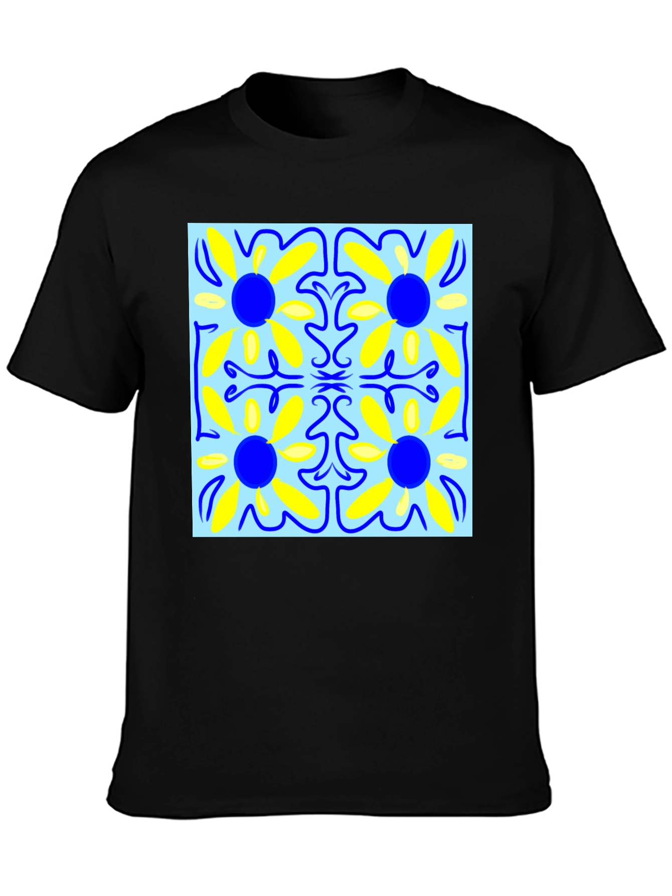 Floral Pattern Mens Black T-Shirt
