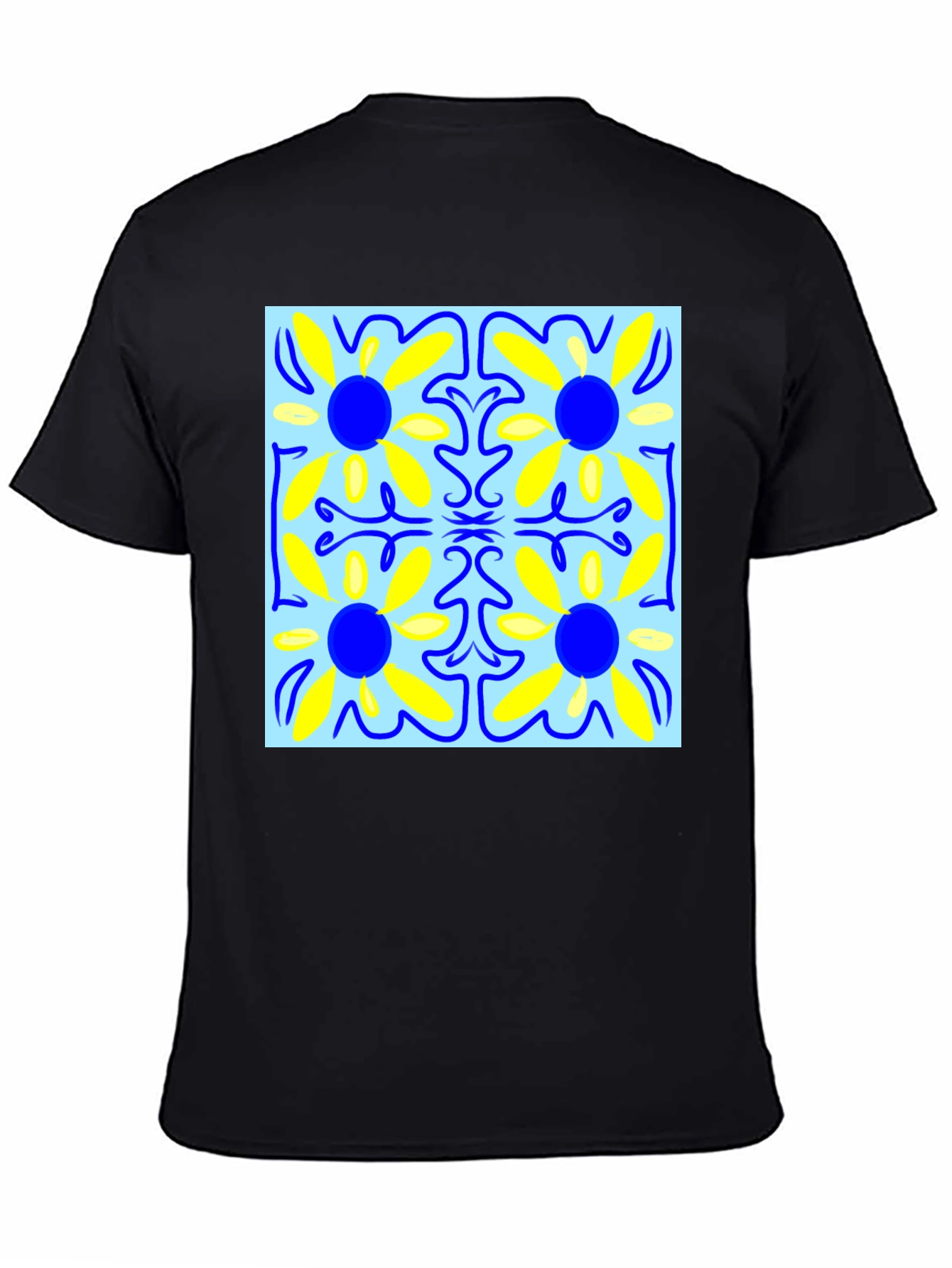 Floral Pattern Mens Black T-Shirt