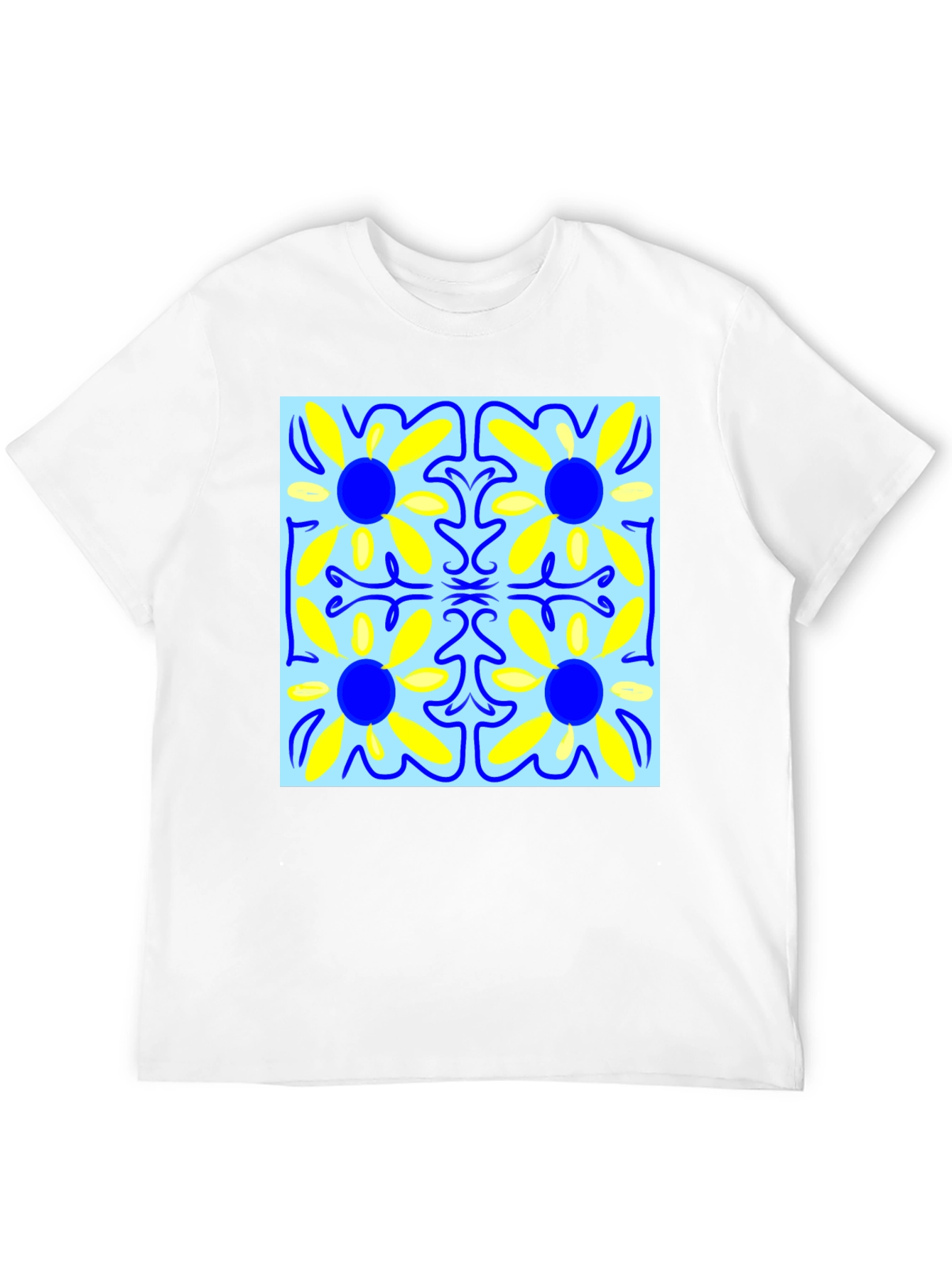 Floral Pattern Mens Black T-Shirt
