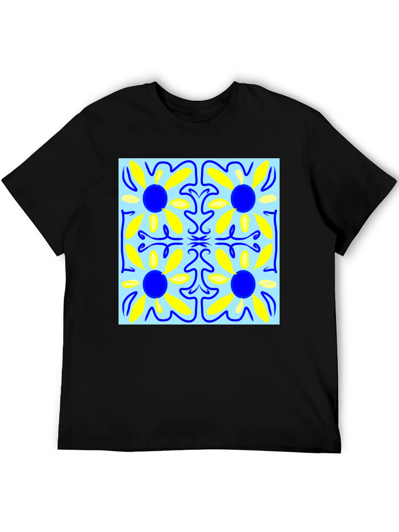 Floral Pattern Mens Black T-Shirt
