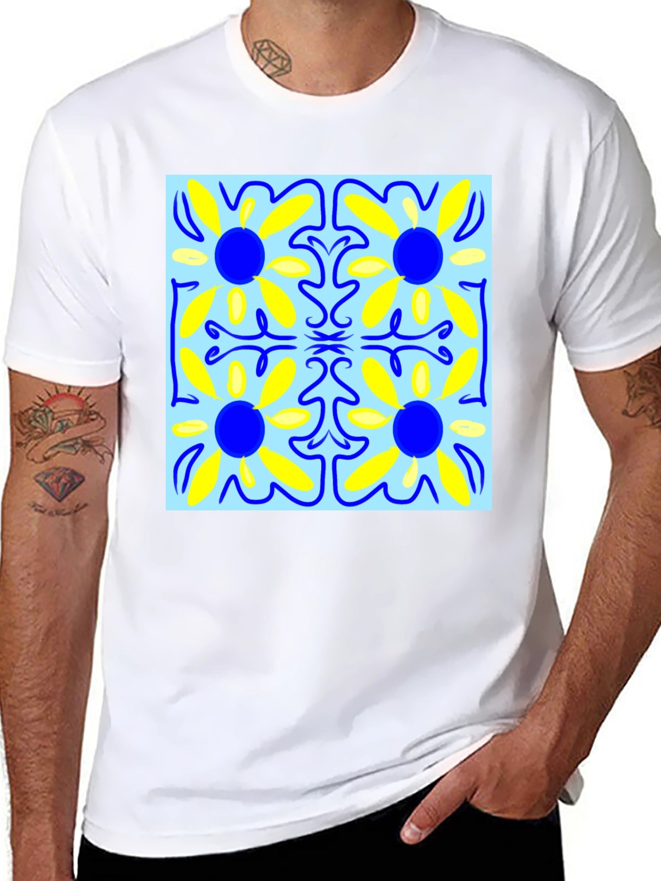 Floral Pattern Mens Black T-Shirt