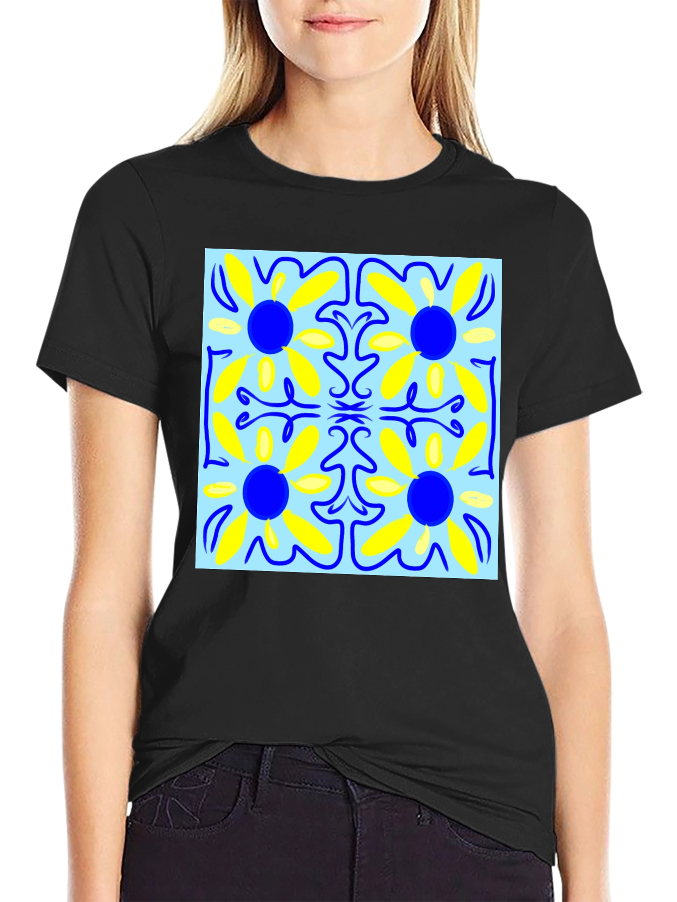Floral Pattern Mens Black T-Shirt