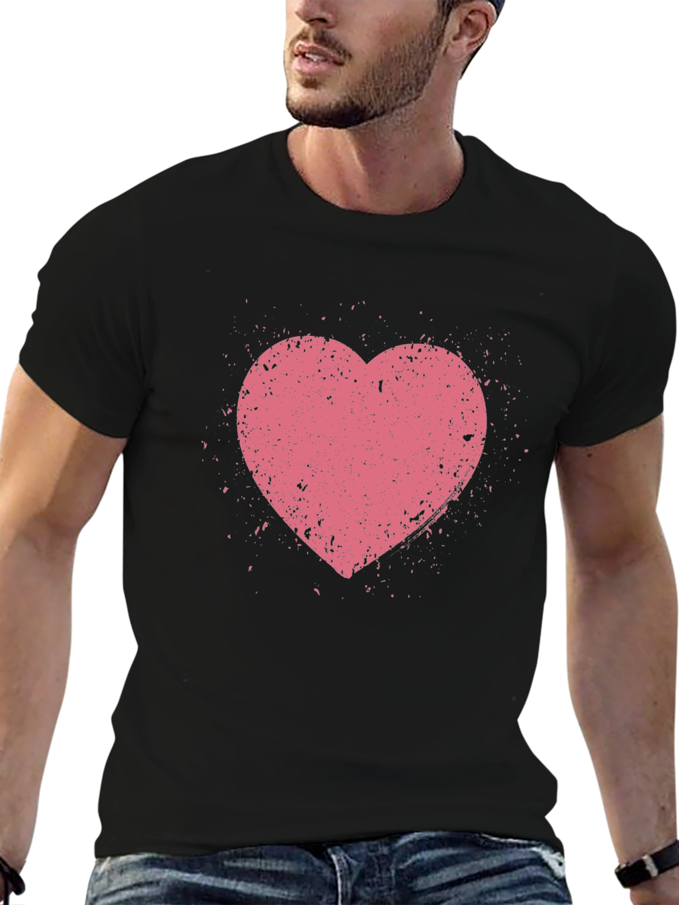Distressed Heart Graphic Tee - Black Casual Shirt