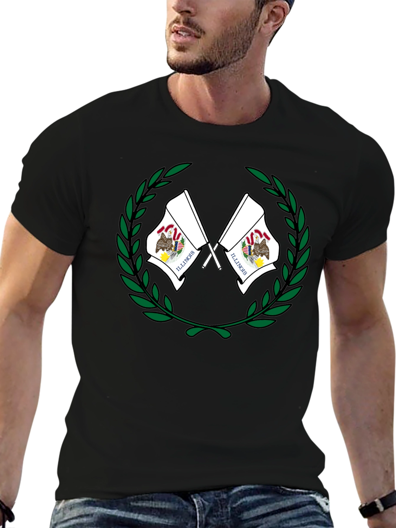 Illinois State Flag T-Shirt - Black