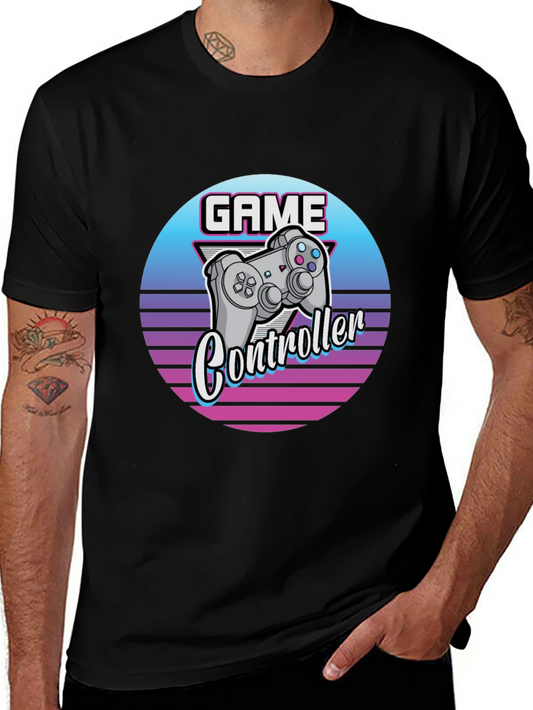 Retro Game Controller Graphic Tee - Black Cotton T-Shirt